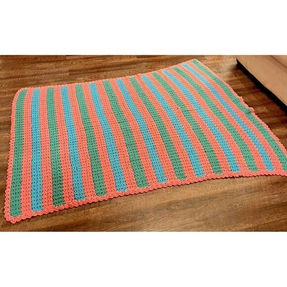 Granny Afghan Handmade Crochet Knit Throw Blanket Vintage Measures 63” x 45” - Picture 1 of 6